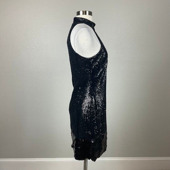 Betsy & Adam Sequined Halter Sleeveless Mini Sheath Cocktail Dress Black Size 6 - Picture 3 of 13
